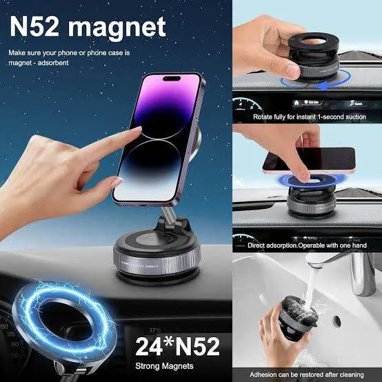 360° Magnetic Car Phone Holder with Strong Suction Base