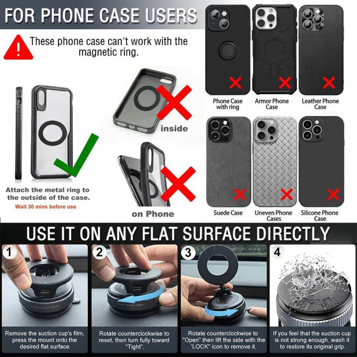 360° Magnetic Car Phone Holder with Strong Suction Base