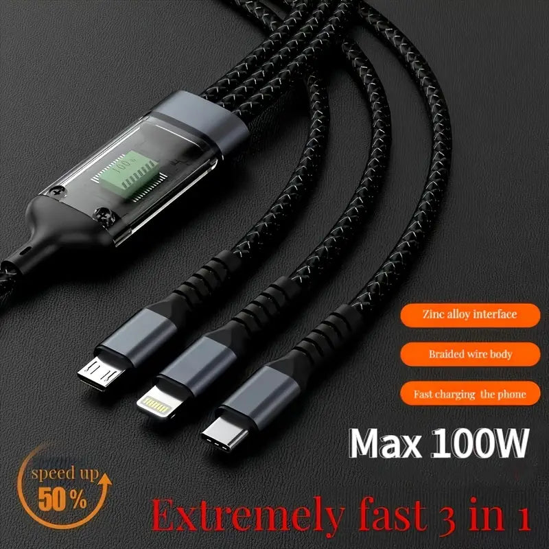 100W 3-in-1 Fast Charging Cable | Ultra Fast & Reliable ⚡